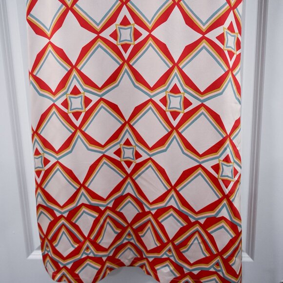 La DoubleJ Large Silk Mini 100% Silk Swing Dress in Red Abstract Geometric Print - Picture 3 of 11